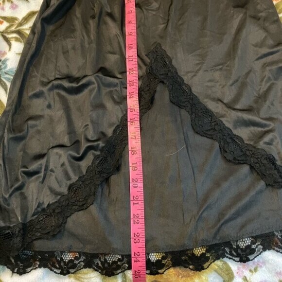 Vintage Hanna Skirt Slip Womens S Black Lace Trim High Slit Goth Lingerie - Picture 7 of 8